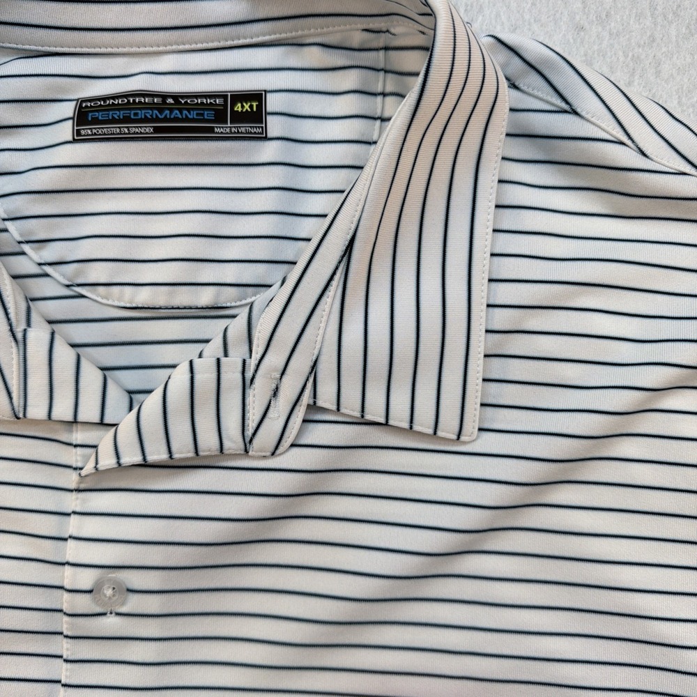 Roundtree & Yorke Shirt‎ Mens Size 4XT White/Blue Striped Golf Polo Performance
